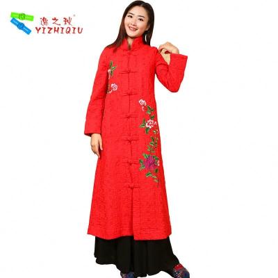 China Long Padded Women Embroidered Winter Coats Chinese Style With Single Breasted for sale