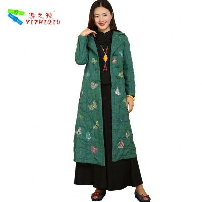 China Women Long Padded Embroidered Winter Coats Traditional Style With Single Breasted for sale