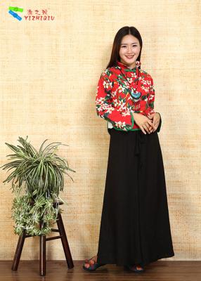 China Comfortable Chinese Cheongsam Blouse Cotton Linen Long Sleeve Tang Suit for sale