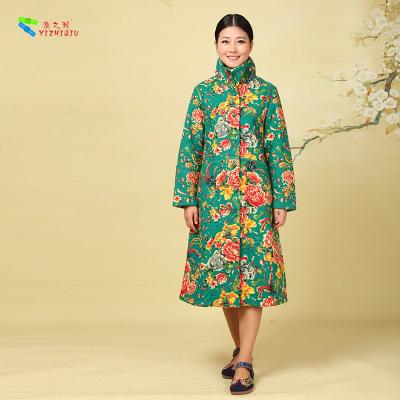 China Custom Cotton Winter Clothing Ladies Long Padded Winter Coats Green Label Flower Pattern for sale