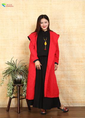 China Custom Red Cheongsam Type Double Layer Coat Chineses Clothing With Hood for sale