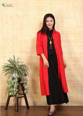 China Long Women Red Chinese Jacket , Double Layer Chinese Quilted Coat For Spring for sale