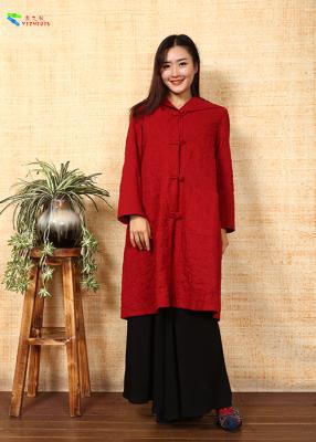 China Buckle Double Layer Coat Red Hooded Cheongsam Type For Women Dress for sale