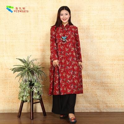 China Red Prints Embroidered Chinese Style Dress for sale