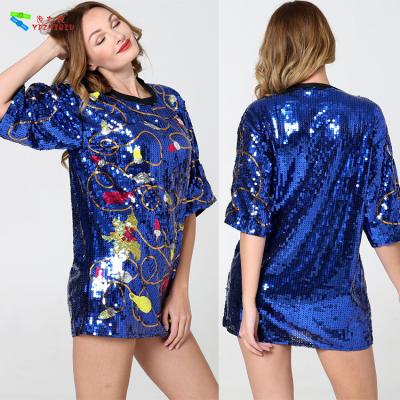 China Custom Oversized Womens Sequin Clothing Short Sleeve Anti - Wrinkle for sale