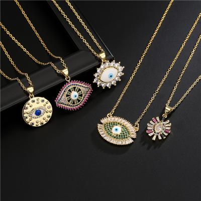 China FASHIONABLE Retro Micro Inlay Jewelry Copper Colorful Pendant Eye Necklace Female for sale