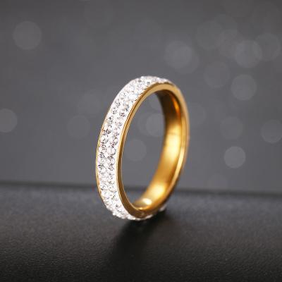 China FASHIONABLE Women Shape Rhinestone 2 Row Lines Stainless Steel Crystal Wedding Couple Ring Clear for sale