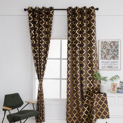 China Modern Factory Living Room Polyester Gold Foil Print Velvet High Quality Curtains For Bedroom Window for sale