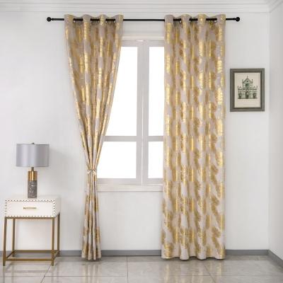 China Simple luxury high quality modern elegant sieve polyester gold foil feather print velvet curtains for window for sale