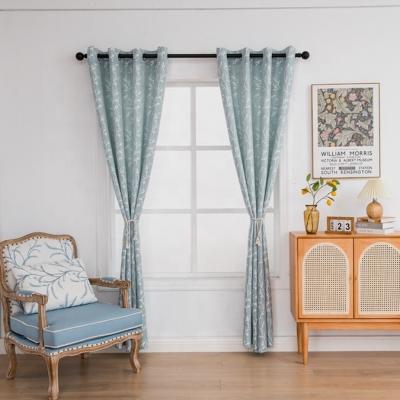 China 2022 New Arrivals Durable Jacquard Blue Soft Shade Grommet Polyester Living Room Window Curtains for sale