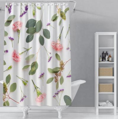 China Factory Direct Sale Durable Polyester Stocked Waterproof Flowers Printed Bath Shower Curtains for sale