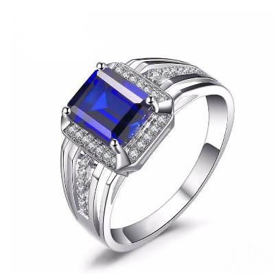 China Wedding Ring Sapphire Ring from Sapphire Ring Wholesale 925 Sterling Silver Jewelry Emerald Cut Sapphire Men for sale