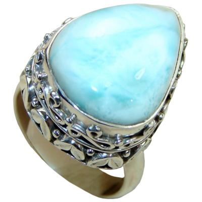 China Large Stone Ring Woman Engagement Ring Crystal Larimar Jewelry Bohemian Wedding Jewelry Blue Silver Larimar Jewelry for sale