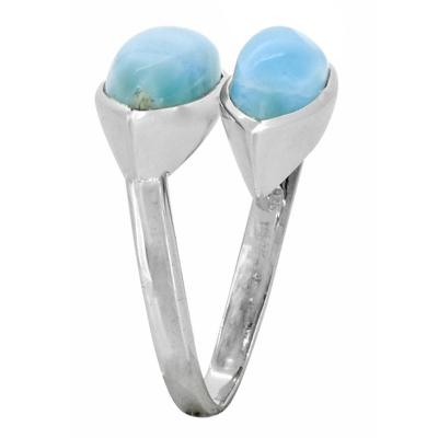 China New Hot Sale CLASSIC 925 Sterling Silver Natural Larimar Ring Special Design Fitted Tasty Engagement Ring for sale