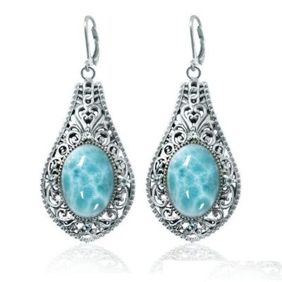 China Blue Larimar Earring 925 Sterling Silver French Earring Natural Larimar France Clasp Earring for sale