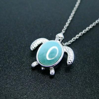 China Silver Tortoise Pendant Larimar Jewelry Dominican Larimar Jewelry Silver Tortoise Pendant Necklace for sale