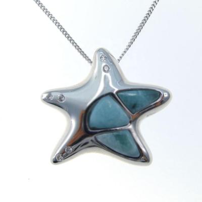 China LifeJewelry Hot Selling Hawaiian Natural Starfish Sea Life Larimar Jewelry Pendant Necklace Larimar for sale