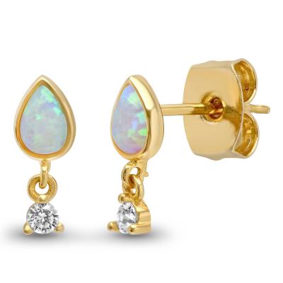 China 925 Sterling Silver TRENDY White Mini Pear Shape Opal Jewelry Lab Created Opal Small Drop Earrings for sale