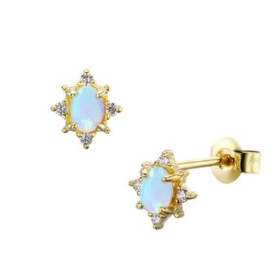 China Best Selling TRENDY 925 Sterling Silver Dainty Lab Created Opal Jewelry Opal Dainty Earrings for sale