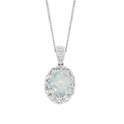 China Women's Pending Necklace 925 Sterling Silver Elegant Opal Oval Cut Opal Jewelry Women Geometric Necklace Pending Jewelry for sale