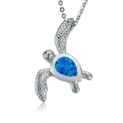 China Jewelry 925 Sterling Silver Turtle Pendant Necklace from BOHEMIA Opal Jewelry Synthetic Blue Opal for sale