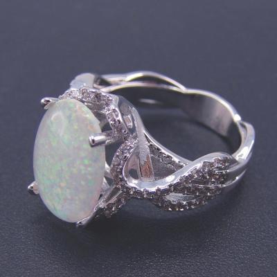 China Nickel Free Fashion Ring Oval Lab White Opal Simulated Diamond CZ Solid 925 Sterling Silver White Opal Ring for sale