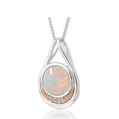 China Opal Jewelry 925 Sterling Silver Jewelry Rose Gold Plated with White CZ and Opal Stone Pendant Necklace for sale