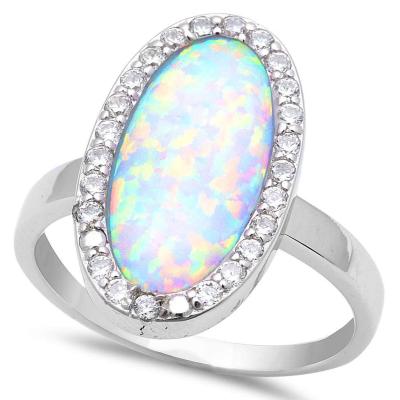 China Opal Ring 925 Sterling Silver High Quality White Opal Big Oval Ring with White CZ for sale