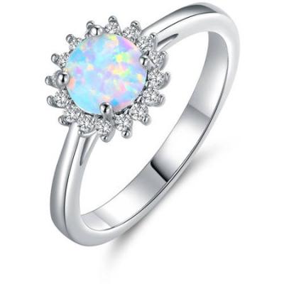 China advance & Nickel Free 925 Sterling Silver Synthetic White Opal Jewelry CZ Round Opal Rings For Women for sale