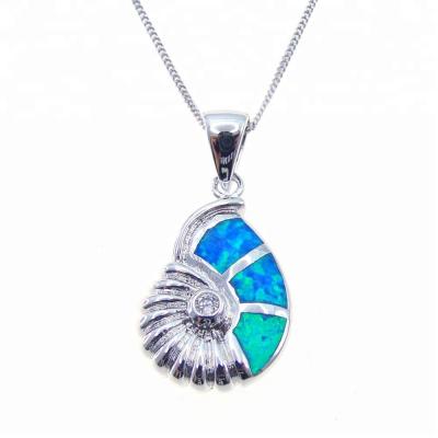 China Silver Shell Opal Inlay Beach Pendant Blue Opal Pendant Designs Fashion Jewelry 925 Mexican Blue for sale