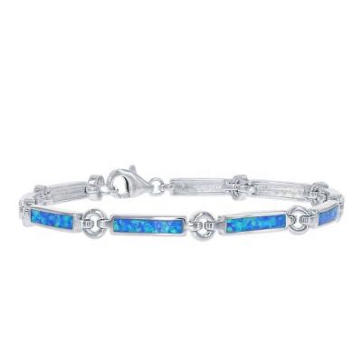 China Opal Bangle Wholesale Blue 925 Women's Opal Tennis Bracelet Bangle For Fire Sterling Silver Fashion Jewelry Blue for sale