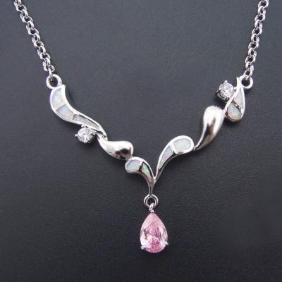 China Opal Jewelry Fashion Woman White Fire Opal Stone Necklace with White CZ 925 Sterling Silver Jewelry Necklacefor Gift DR03011704N for sale