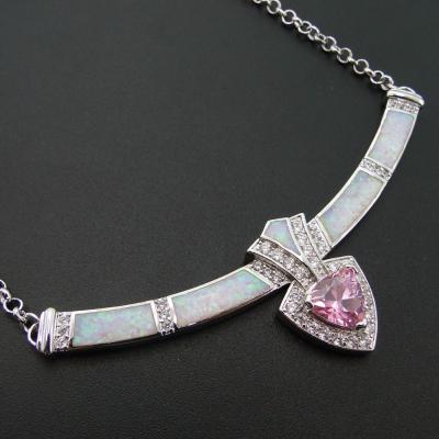 China Opal Jewelry Fashion White Opal 925 Sterling Silver Opal Jewelry Necklaces With Pink CZ Necklace For Woman DR03011703N for sale