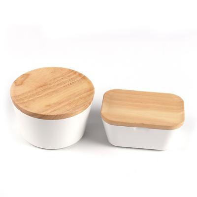 China Non spill high quality wooden lid for butter dish and salad pot for sale