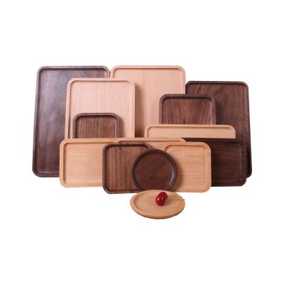 China Food Grade Wooden Tray Factory Supply Custom Round Rectangle Shape Bambus Bread Food Tea Fruit Serving Dish Bamboo Serving Tray for sale