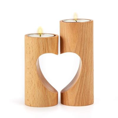 China Europe Candle Holder Wooden Tableware Assembed Hollow Out Heart Shape Novelty Design for sale