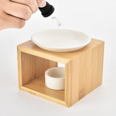 China Europe Wood And Bamboo Oil Burner For Tealight Essential Oil Holder And Home Ceramic Fragrance for sale