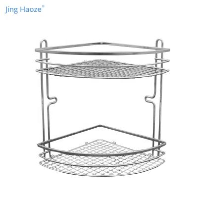 China Minimalist Stainless Steel Shelf 2 Tier Shower Caddy Bath Accessories Corner Basket Rack For Bathroom And Kitchen for sale