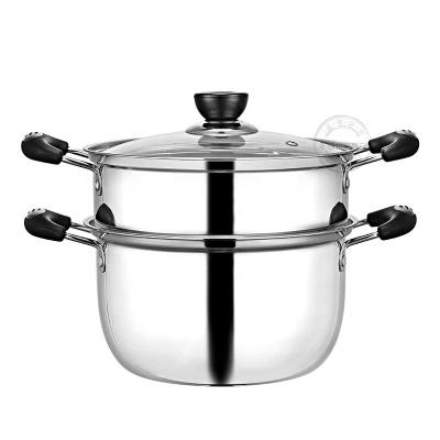 China Sustainable Cooking Steamer Pot 2 Tiers Stainless Steel Steamer , Stainless Steel Pan With Glass Lid for sale