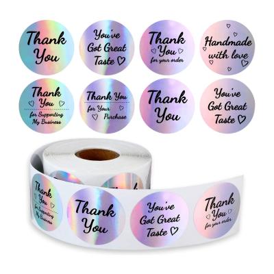 China Waterproof Thank You Roll Stickers Business Thank You Label Stickers Round Adhesive Holographic Stickers For Wrapping Supplies for sale