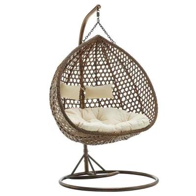 China Modern high quality patio double seat wicker swing hanging chair for outdoor garden for sale