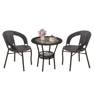 China Modern garden rattan furniture cheap wicker dining cafe leisure table chair set for sale