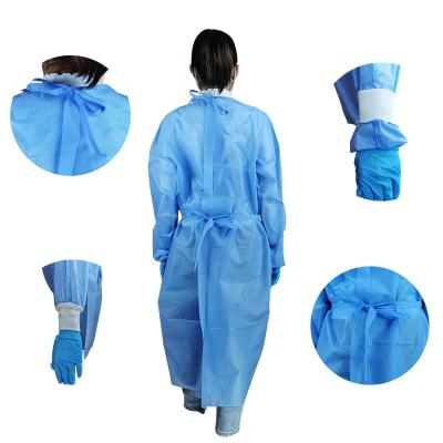 China Non Sterile SMS Surgical Gown 25gsm Wholesale Medical Cheap Nonwoven Protective Cloth Stock SMS Isolation Material for sale