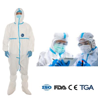 China ICU Medical Disposable Polypropylene Clothing Chemical Microporous Blue Tape Protective Coverall CE 3A Class II 3 Years ICU for sale