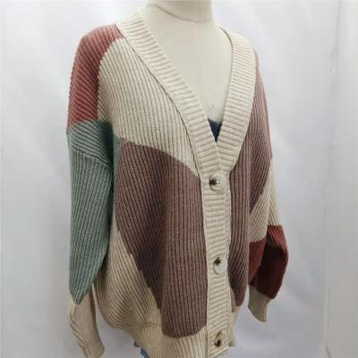 China Anti-pilling Single Breasted Coat Lady Colorful Knitted V-Neck Sweater Cardigan with Buttons for sale