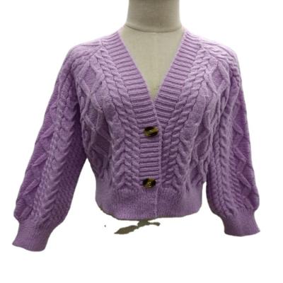 China Manufacturer Direct Women Casual Solid Color V-neck Cardigans Long Sleeve Open-breasted Anti-pilling Sweater Twist-rope Sweater for sale