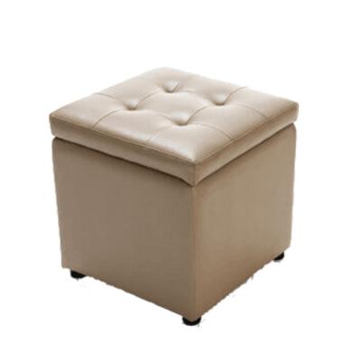 China Hot Sale Luxury Inflatable PU Leather Foldable Round Square Stool Storage Modern PU Stool With Bottom for sale