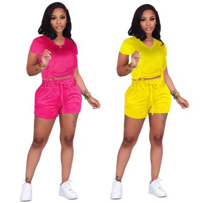 China QUICK DRY fashion sports suit summer leisure suit casual solid color crop top and short pants women two piece set for sale