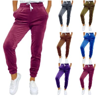 China Fashionable All-match Strappy Women's Pants Lace Elastic Tight Velvet Breathable Sports Casual Pants QUICK DRY for sale