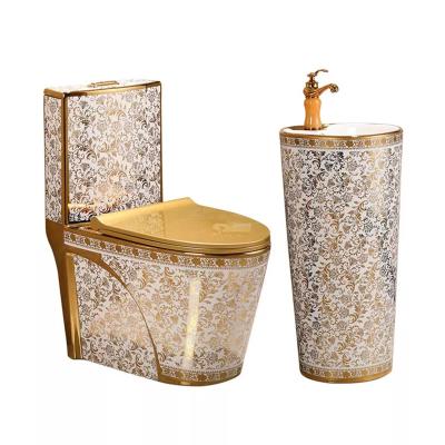 China Double-flow Royal Luxury Style Ware Gold Toilet Sink Bathroom Sanitary Sets for sale